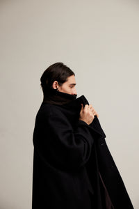 Single-Breasted Wool Cashmere Overcoat - Black